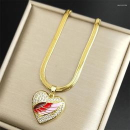 Pendant Necklaces Angel Wing Heart Shape Zircon Necklace For Women Stainless Steel Gold Colour Clavicle Chain Jewellery NXS04