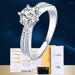 Cluster Rings Brilliant Round Cut Engagement Ring 2 CTW VVS1 Moissanite Diamond Wedding In Solid 14K White Gold Women Gift Fine Je285H