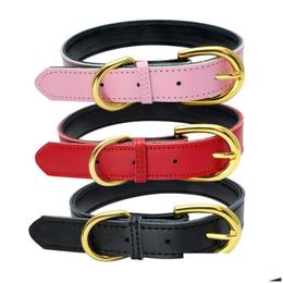 Dog Collars & Leashes Gold Pin Buckle Dog Collar Adjustable Fashion Leathers Collars Neck Dogs Supplies Accessories Wholesale Drop Del Dh0K2