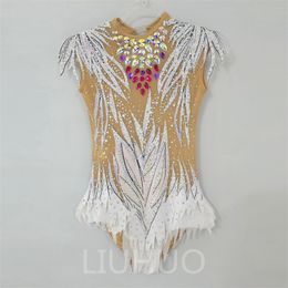 LIUHUO Customise Rhythmic Gymnastics Leotards Girls Women White Competition Artistics Gymnastics Performance Wear Crystals