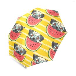 Umbrellas Watermelon Pug Dog Foldable Rain Umbrella Summer For Kid Windproof Pocket Portable Travel Valentine's Lovers Gift