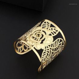 Bangle Hollow Wide Cuff Rose Flower Bracelet Bangles For Women Alloy Open Big Female Fashion Jewelry Accesorios Mujer1342A