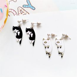 Stud Earrings Pair 2023 Fashion Cute Cat White Black Hang Enamel Kitty Piercing Ear Women Girls JewelryStud Effi22299a