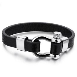 Trendy Jewellery Hip- Hop Leather Bracelet Men Stainless Steel Mens Fashion Accessories Black casual Bracelets Charm Bangles Gifts249S