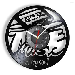 Wall Clocks Music Is My Soul Muisc Inspirational Quote Clock Vintage Tape Cassette Record Audio Home Decor