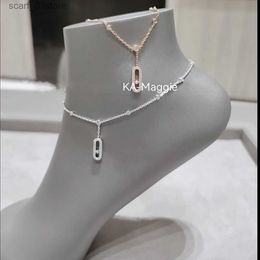 Anklets French jewelry MOVE series S925 sterling silver plated with 14K gold fashionable sexy women's anklet. Moving stoneL231219