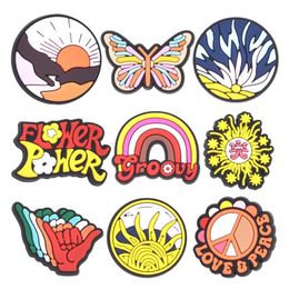 Hot Sales 1Pcs PVC Peace Love Butterfly Sandals Shoe Button Children Croces Deorations Shoe Charms For Jibz Birthday Gifts