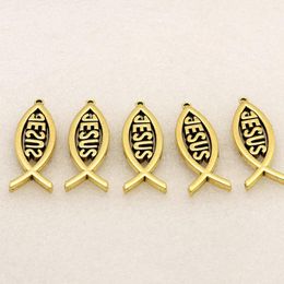 Pendant Necklaces Diyalo 5Pcs Christian Engraved Jesus Metal Fish Shaped For DIY Necklace Jewellery Accessories