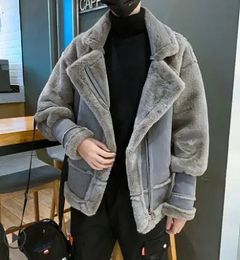 Men's Down Parkas Rebicoo Jackets Men Coat Streetwear Hip Hop Warm Teddy Bear Lining Lapel Leather Zipper Outwear Coat Male Jacket 231219