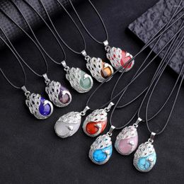 Pendant Necklaces 10pcs Peacock Spreads Its Tail Waterdrop Stone Opal Rose Quartz Necklace Healing Crystal Bird Charms Jewelry Making