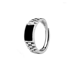 Cluster Rings Latest Crystal Black Rectangle Ring Male Wedding Finger Accessories Classic Square Silver 925 Men Jewellery Adjustable