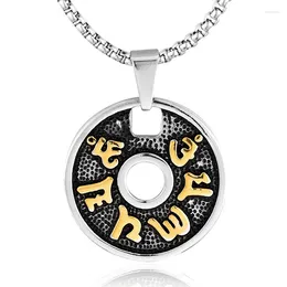 Pendant Necklaces Vintage Buddhism Mantra Stainless Steel Necklace Round Gothic Long Hip Hop Jewellery Valentines Day Gift
