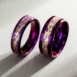 Wedding Rings Charm Titanium Steel Couple For Lover's Noble Elegant Purple Auspicious Dragon And Phoenix Pattern Men Women Ring