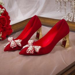 Dress Shoes Bow-knot Decoration Ladies High-heeled Pointed Ball Heel Fashion Party