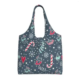 Shopping Bags Navy Christmas Reusable Grocery Foldable Totes Washable For Men Women Market Lunch Travel