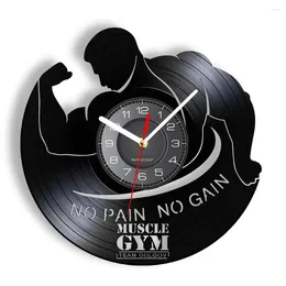 Wall Clocks No Pain Gain Music Gym Record Clock Sport Fitness Bodybuilding Vintage LED Backlight Modern Hoem Decor