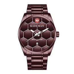 KADEMAN Brand High Definition Luminous Mens Watch Quartz Calendar Watches Leisure Simple Football Texture Stainless Steel Band Wri270f