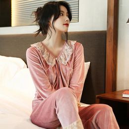 Women's Sleepwear Fdfklak Pyjamas Ladies Winter Pyjama Women Night Wear 2 Piece Set Gold Velvet Fashion M-XXL Plus Size 2Pcs Pijama