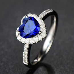 Fashion Jewelry Silver-plated Jewelry Royal Blue Heart-shaped Sapphire Ring Colored Gemstone Ring1951