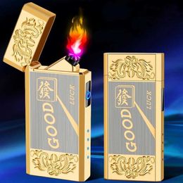 New Metal Electroplating Langsheng Dual Arc USB Electric Lighter Pulse Flameless Plasma Personality Creative Men's Gift