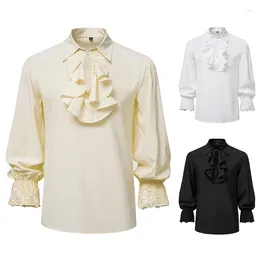 Men's Dress Shirts Mens White Ruffled Mediaeval Pirate Shirt Renaissance Victorian Steampunk Vampire Year Party Cosplay Costume Homme 2XL