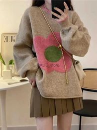 Women's Sweaters Zoki Cute Flower Women Oversize Knitted Sweaters Sweet Korean Fashion Jumpers Fall Winter Preppy Style Loose O Neck Casual TopsL231213