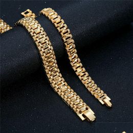 Chain Punk Bracelet 8/12Mm 14K Yellow Gold Chunky Hand Chain Wristband Bracelets Bangle For Men Women Fashion Jewelry Braslet 2024 Dro Dhcj8