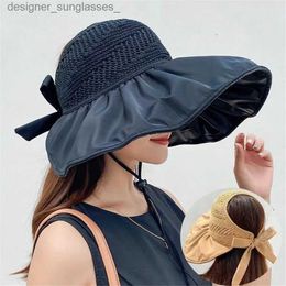 Visors 2023 Summer Sunshade Hats Soft Foldable Wide Brim Bucket Cs Women Outdoor Beach UV Protection Sun Hat Empty Top Panama CsL231219