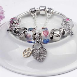 WholesaBracelet 925 Silver Pandor Bracelets LOVE Heart Pendant Bangle Charm Beads Mother Bracelet for mother's day Diy Jewelr229f