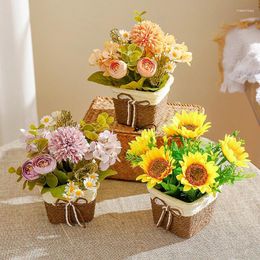 Decorative Flowers Sunflowers Rose Lavender Potted Plants Artificial Bonsai Creative Outdoor Balcony Wedding Garden Decoration Fake Flower