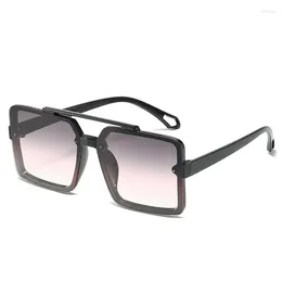 Sunglasses 2023 Brand Designer Square Large Frame Gradual Colour Shading Round Face Fashion Personality Double Beam