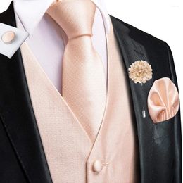 Men's Vests Hi-Tie Fashion Silk Solid Coral Pink Red Blue Green Black Waistcoat Tie Hanky Cufflinks Brooch Sets Wedding Business