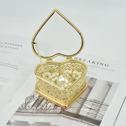 Jewellery Boxes Personalised Clear Glass Jewellery Box Custom Heart Shape Ring Boxs Necklace Jewelrys Storage Hollow Metal Craft Wedding Gift 231218