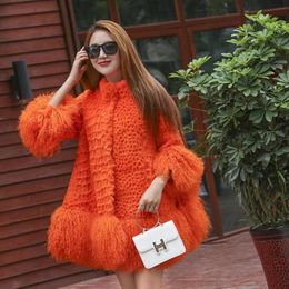 Women s Vests Europe and America women Mongolia Sheep fur sleeve hem ladies loose outwear Genuine coat fashion jacket 231219