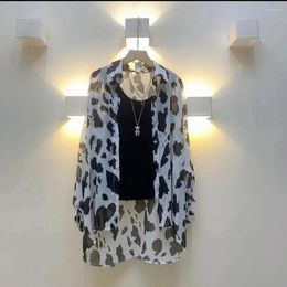 Women's Trench Coats Spring Summer Fashion Leopard Chiffon Turn-down Collar Long Sleeve Sunscreen Womens Clothes Fashionable Buttons Loose