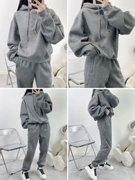 Women's Two Piece Pants Metallic Silver Shiny Fleece Hoodie Casual Sweatpants Sets