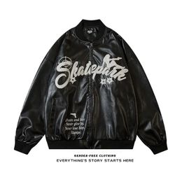 Men's Jackets Japanese Trend Baseball Uniform Patch Embroidered Letters Cool Leather Coat Loose Motorcycle Zipper Jacket Couples' Clothes 231219