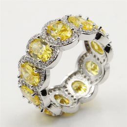 Drop New Arrival Luxury Jewelry Real 925 Sterling Silver Yellow Topaz CZ Diamond Women Wedding Band Ring for Lovers'246R