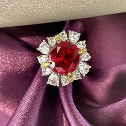 Luxury 10 11mm Big Ruby Emerald Wedding Rings for women 925 Sterling Silver Sparking Full Zircon Party Jewellery Gift270f