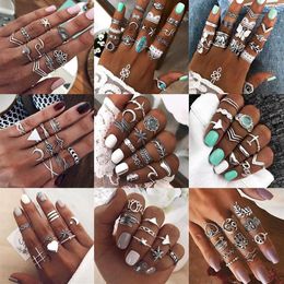 33 Kinds of Joint Ring Retro National Style Exaggerated Rhinestone Plane Star Packaged Combination Ring for Female Whole2776