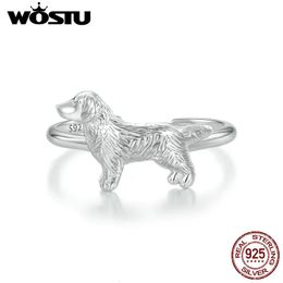 Wedding Rings WOSTU Original 925 Sterling Silver Ring Little Golden Retriever Adjustable Jewelry For Women Girl Party Birthday Pet Memory Gift 231218