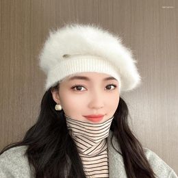 Berets Fashion Long Fur Hair Beret Good Quality Warm Knit Hat Winter Painter Cap Women Gift