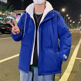 Fake two pieces of cotton jacket, men's winter hot selling trendy Korean version hooded thickened down cotton jacket, casual jacket