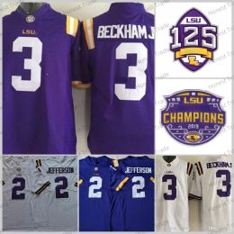 CUSTOM Tigers Football Jersey 2 Justin Jefferson 3 Odell Beckham Jr. Purple White LSU College Mens Jerseys 125th