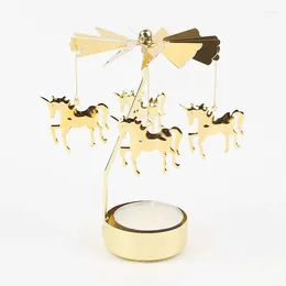 Candle Holders Carousel Golden Rotating Holder Ornaments Metal Windmill Creative Hand Gift Christmas Decoration