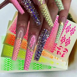 Nail Stickers 4packs Snake Skin Neon Fluorescent Crocodile&Snake Print Decals 3D Art Serpentine Stripe Waterslide Decals& &