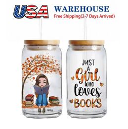 US STOCK DIY 16oz Sublimation Tumblers Glass Beer Mug with Bamboo Lid Straw Blank Frosted Clear Jar Cups ss1205