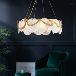 Pendant Lamps Post Modern Light Luxury Restaurant Chandelier Simple Design Sense Glass Art Living Room Circular Net Red Bar Lamp In Study