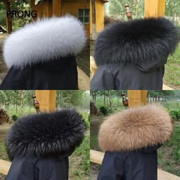 Scarves Real Raccoon Fur Collar For Winter Coat Hood Decor Furry Women Men Shawl luxury Warm Large Size Scarf 231218