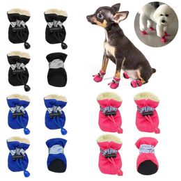 Dog Apparel 4 Pcs Waterproof Winter Pet Shoes Anti-slip Rain Snow Boots Footwear Thick Warm For Small Cats Puppy Dogs Socks Booties